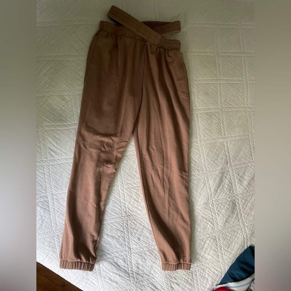 Tan crisscross sweatpants